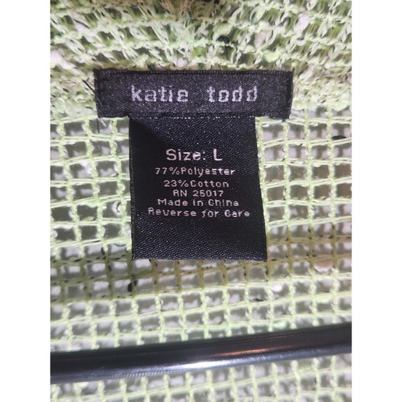 Katie‎ Todd Sheer Kimono Top Womans L  Geometric Green Long Sleeve Open Front - Picture 6 of 6